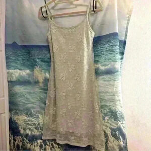 Lace Topper Brand Off-White Light Gray Floral Short Dress